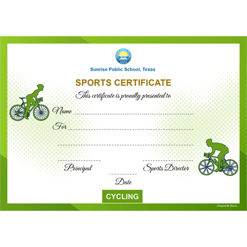School Sports Award Certificate Cycling A4 Size | Use on Laser Printer